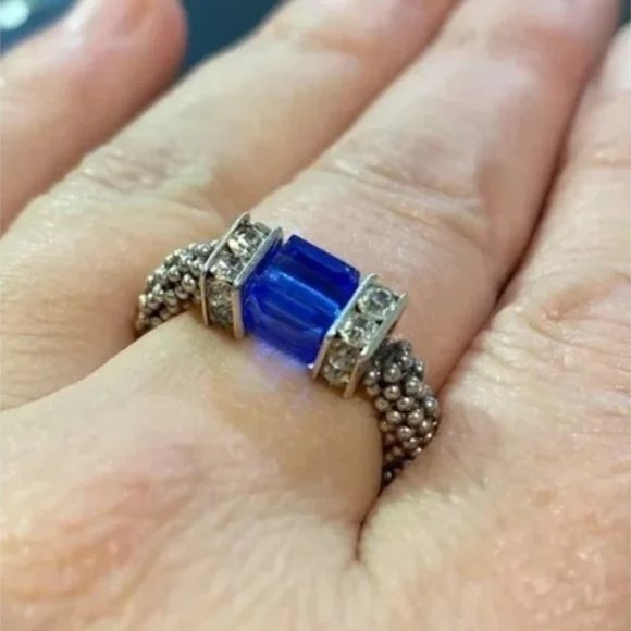 Sapphire blue Stretch ring Square Swarovski crystal Silver - Picture 2 of 4